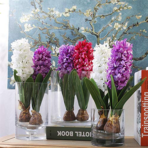 Shinebear Artificial Flower Hyacinth With Bulbs Ceramics Silk Flower Simulation Leaf Wedding Garden Decor Home Table Accessorie Plant 1Pc - (Color: Purple) #TOP5