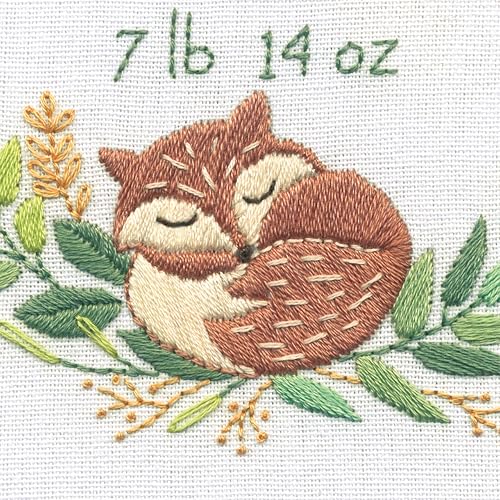 Image of Dimensions 72-70392 Fox Birth Record Embroidery Needlepoint Kit for Beginners, 6 inch Diameter Hoop, Multicolor, 5 Pieces