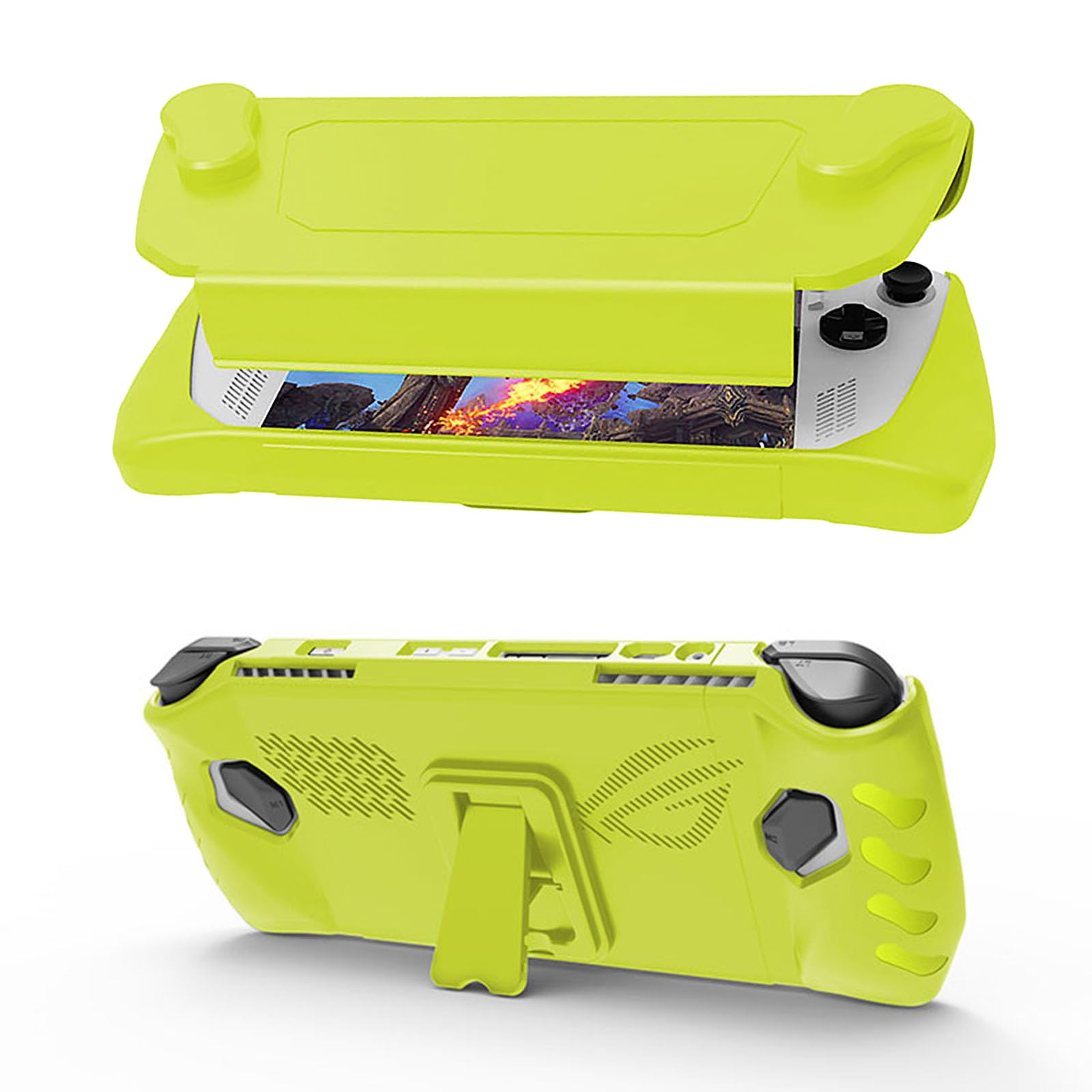 NUHFUFA Pokrowiec ochronny z odłączaną przednią obudową do ASUS Rog Ally 7" Handheld 2023, pełne pokrycie ze wspornikiem, odporne na upadki, pyłoszczelne, ergonomiczne etui z uchwytem (żółty)