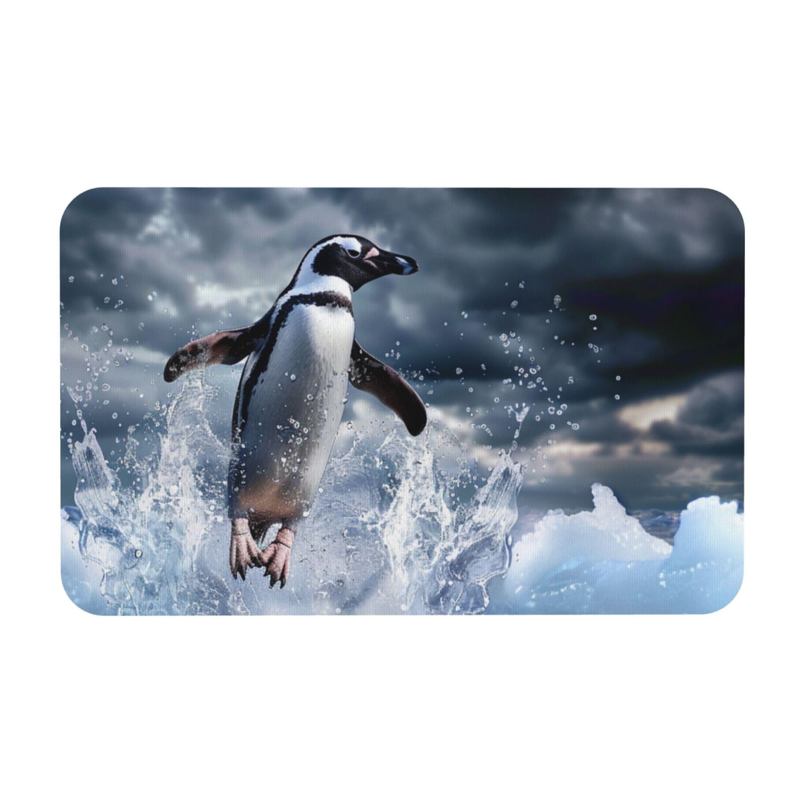 Tapis de bain antidérapant lavable pingouin 50x80cm pour cuisine et chambre