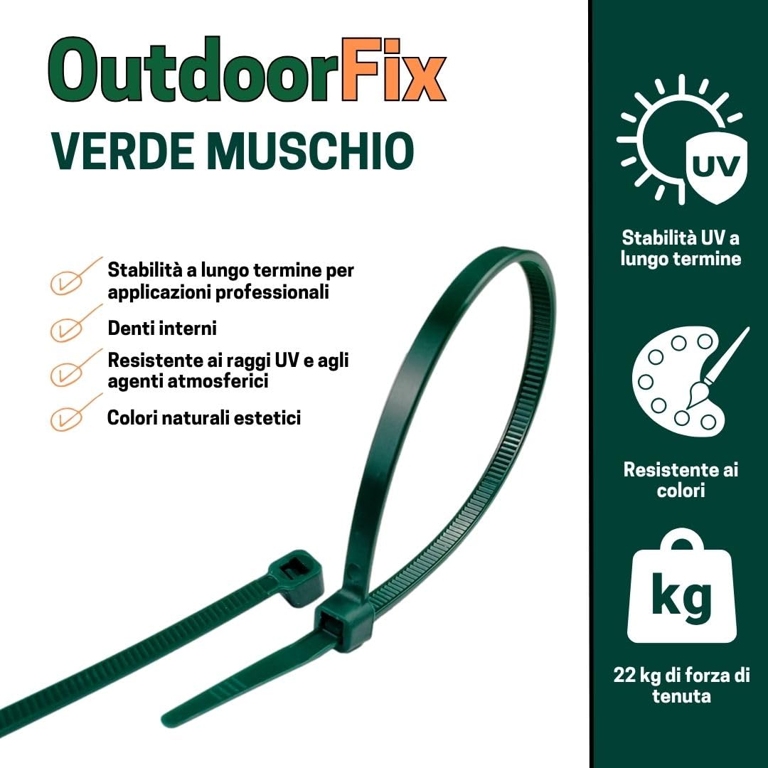 OutdoorFix Fascette per cavi 150 x 3,5 mm, 50 pz – Verde muschio – Resistente agli agenti atmosferici, resistente ai raggi UV