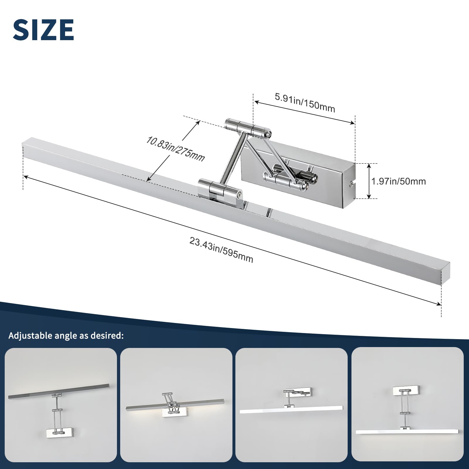 LED lampada a specchio per bagno 60 cm, lampade a specchio rotanti per bagno IP44, luce a specchio per bagno 18W 1440 LM, luci a LED per specchio per bagno, bianco neutro 4000K, cromo