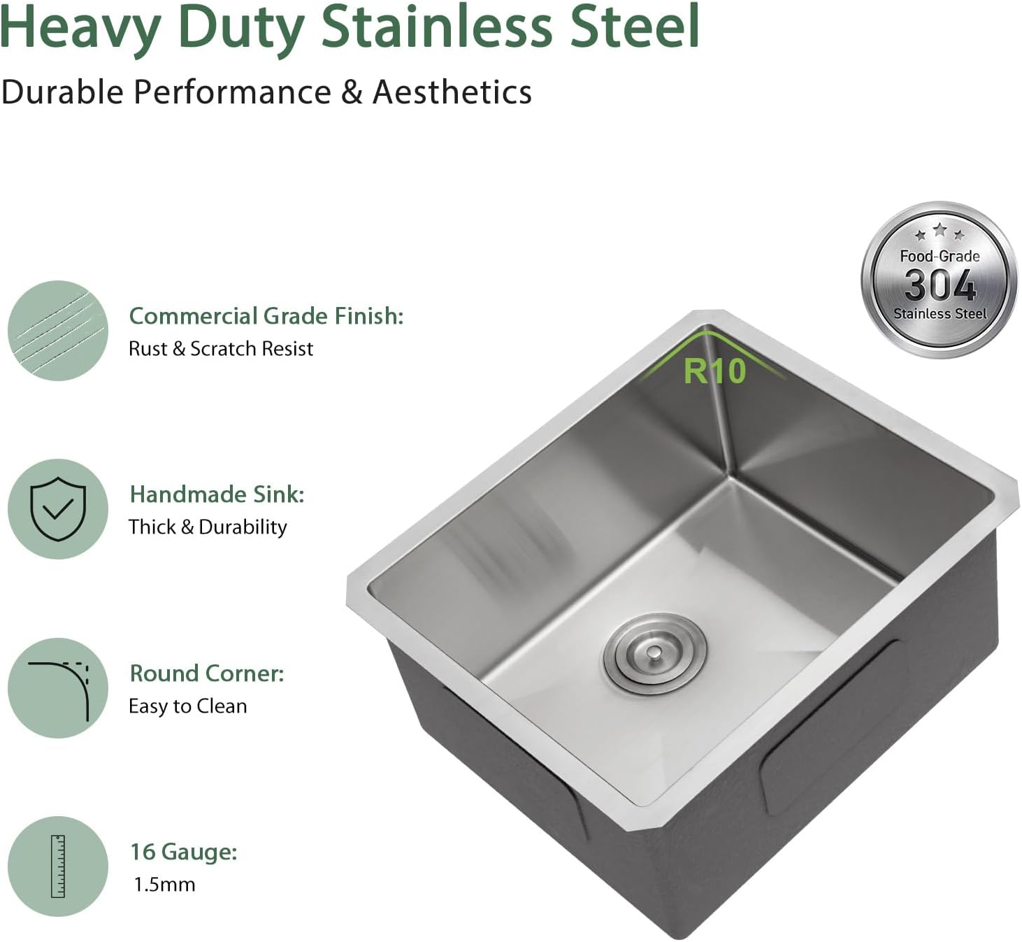 23 Inch Undermount Bar Sink 16 Gauge Stainless Steel Single Bowl RV Sink Small Rectangular Under Counter Kitchen Sink Basin 23"x18"x9"