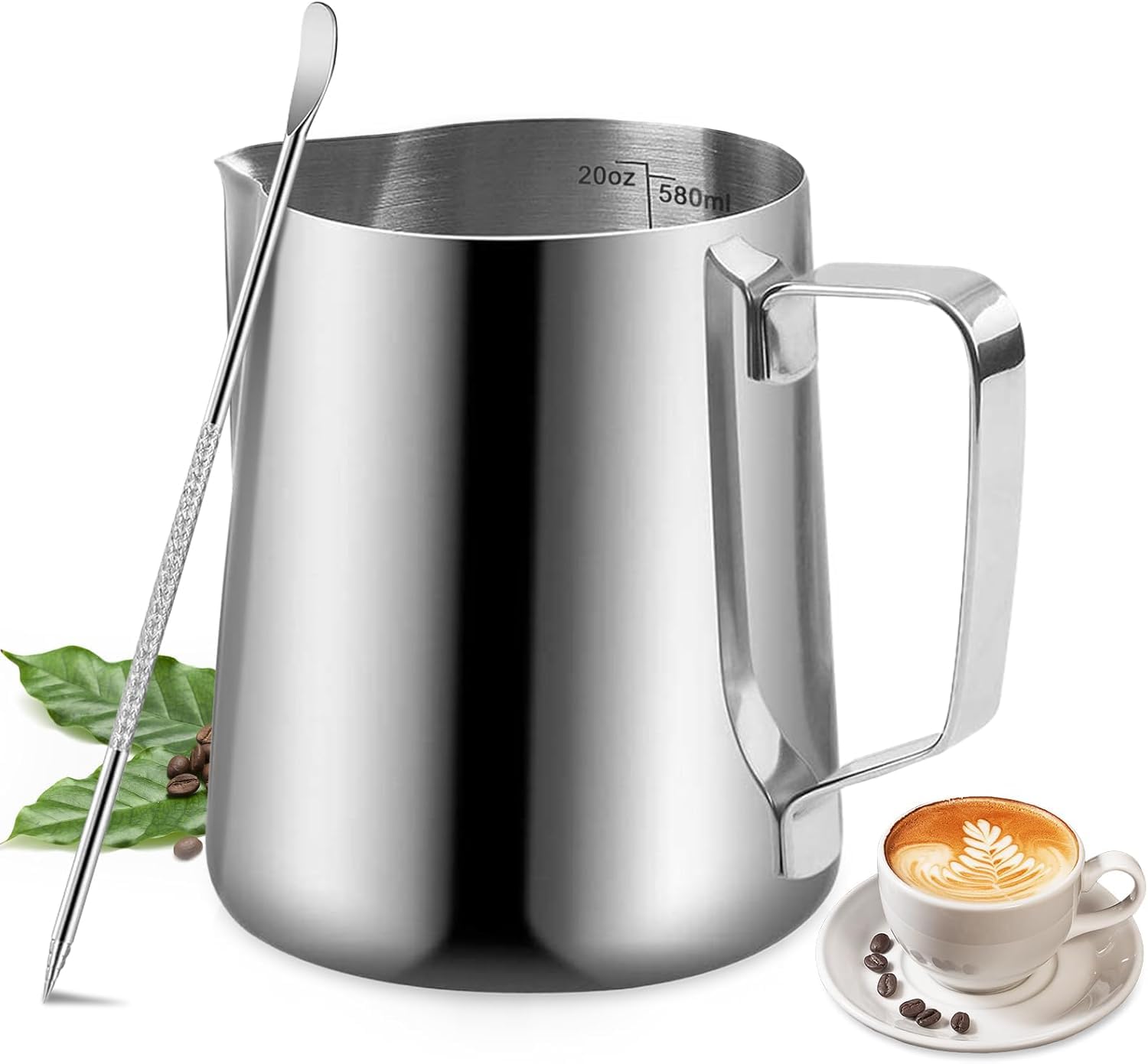 Milchaufschäumer, 20oz/600ml Milchaufschäumer Tasse Edelstahl dampfend Krug, Milch Kaffee Cappuccino Latte Art Barista Dampf Krüge Milch Krug Tasse mit Dekoration Stift Küche, Haushalt & Wohnen
