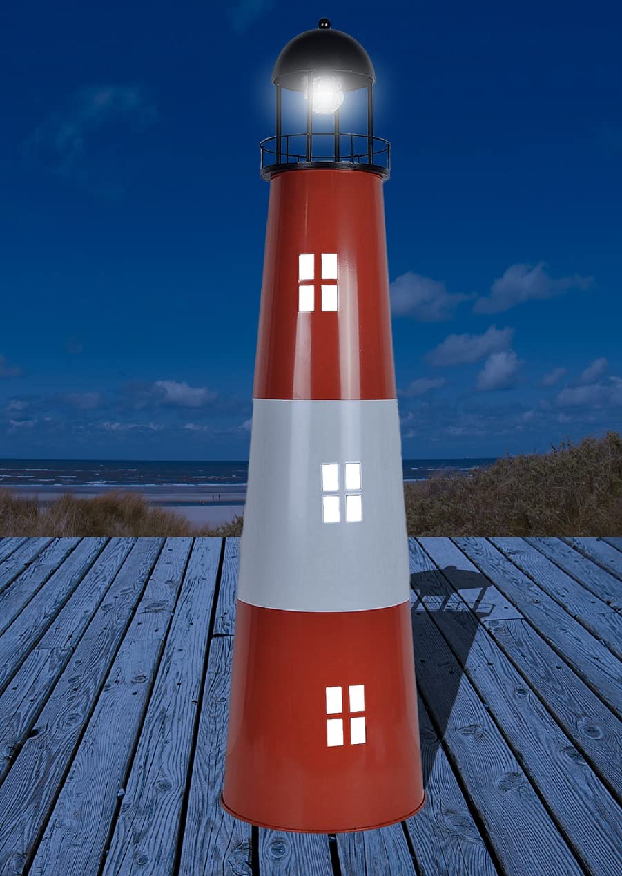 Solar-Leuchtturm aus Metall, 80 cm hoch, Dekoleuchte für Garten, Maritime Gartendekoration, Metalldekoration
