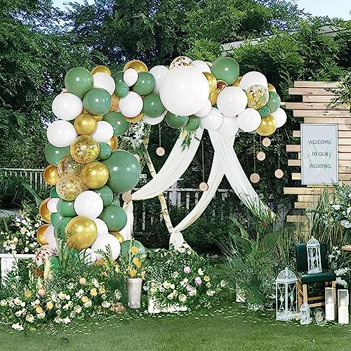 Image of Arv Zone Balloon Arch Kit, 60 Pcs Retro Green White Gold Balloons Garland Kit For Birthday Wedding Anniversary Baby Shower Valentine Welcome Party Decoration (Green Theme Garland) - Rubber