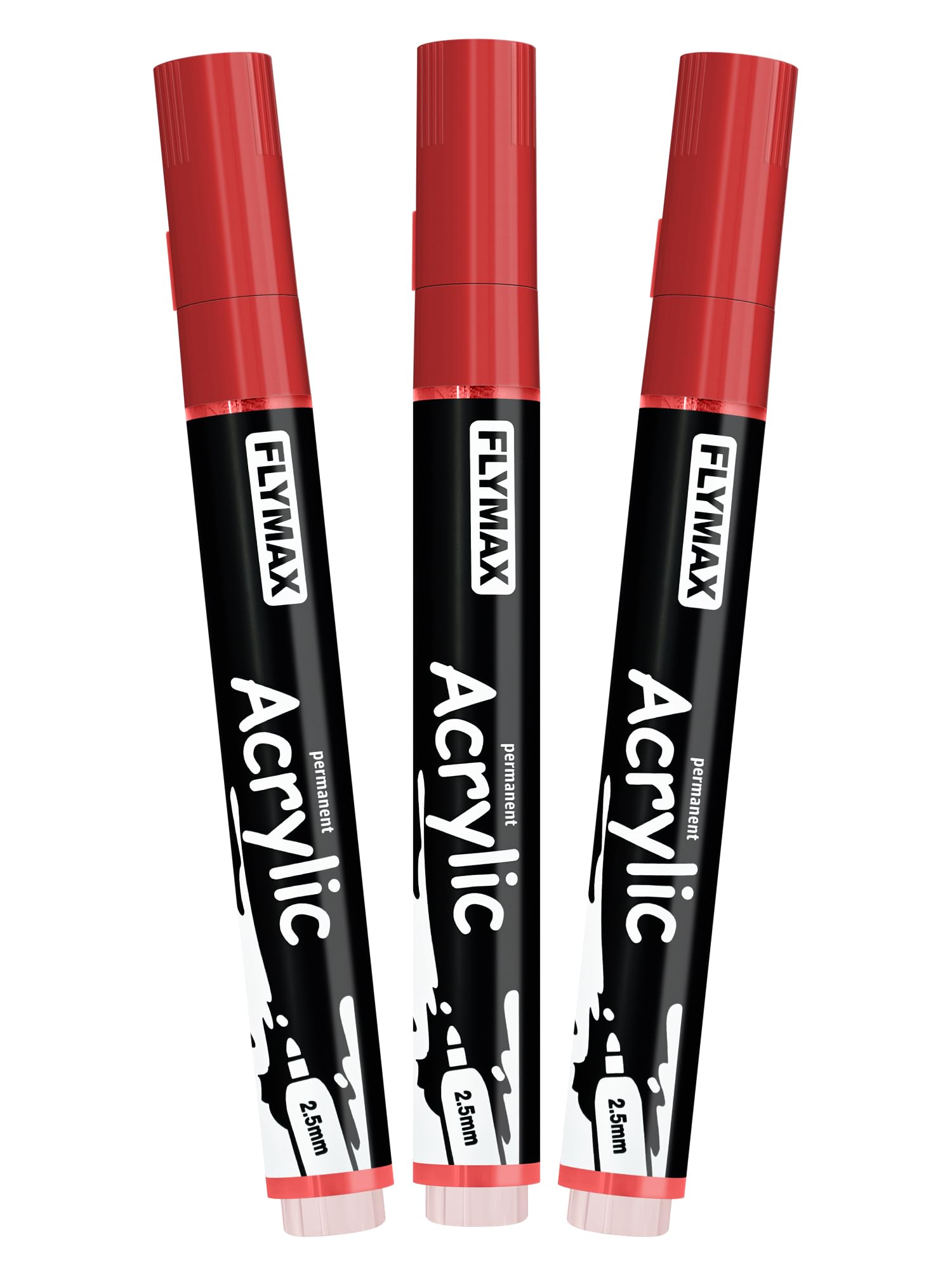 Rotulador Acrilico Rojo 2,5 mm – Marcador Permanente Pintura Acrílica Rojo, Indeleble, Punta fina, Impermeables, De secado rápido (Paquete de 3)