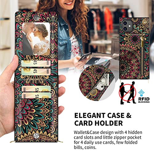 iPhone-11-Case-Crossbody-Wallet-Case-with-Card-Holder-RFID-Blocking-Zipper-Purse-Crossbody-Strap-Magnetic-Closure-Flip-Floral-Leather-Square-Corners-Protective-Cover-Case-for-iPhone-11-Mandala
