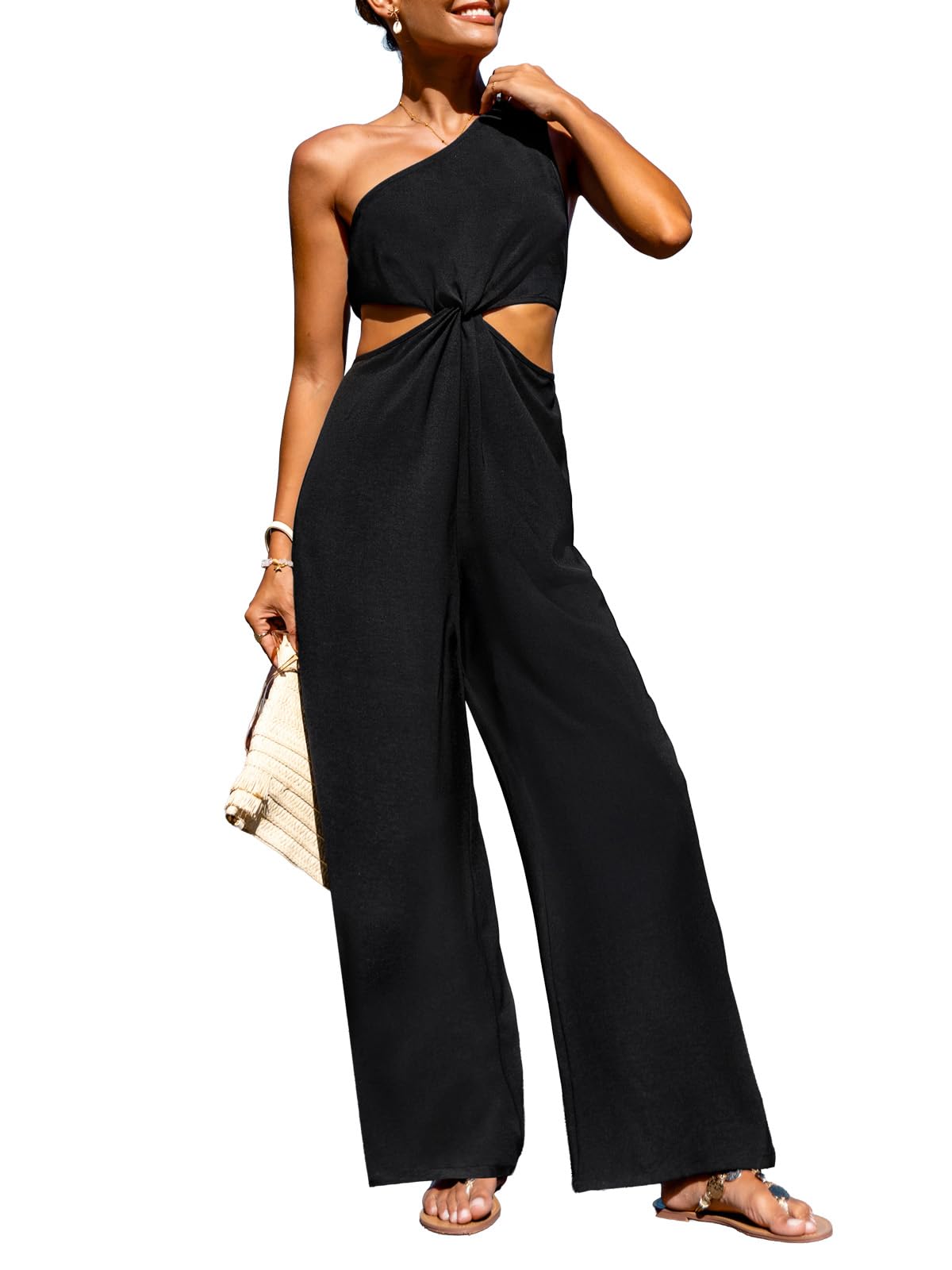CUPSHE Combinaison d'été pour femme - Coupe asymétrique - Sans manches - Jambe large - Pantalon long - Barboteuse avec fermeture éclair - Tenue une pièce