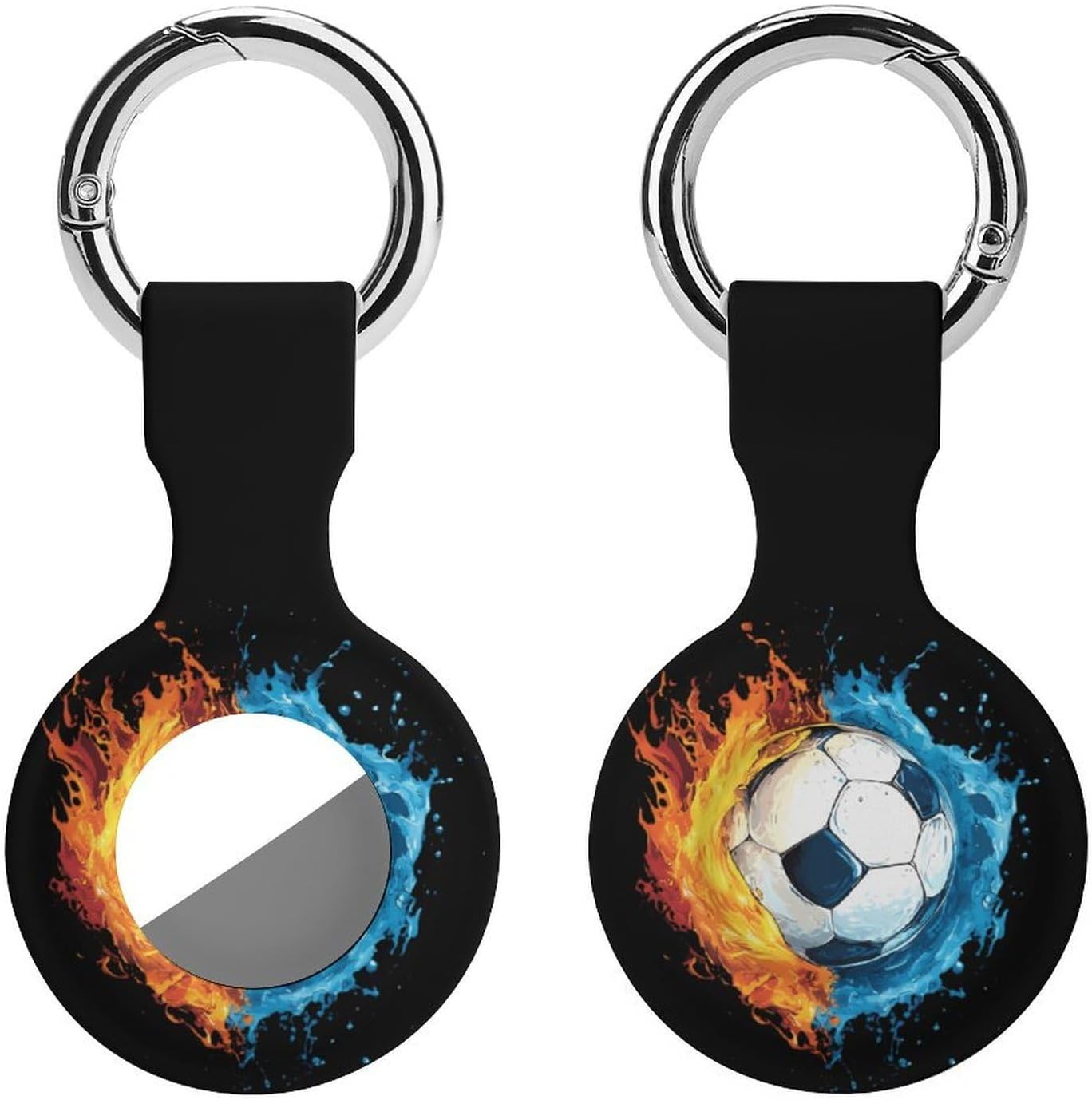 Water and Fire Soccer Ball Funny Cover Compatible with AirTag Case Protector GPS Tracker Holder with Keychain