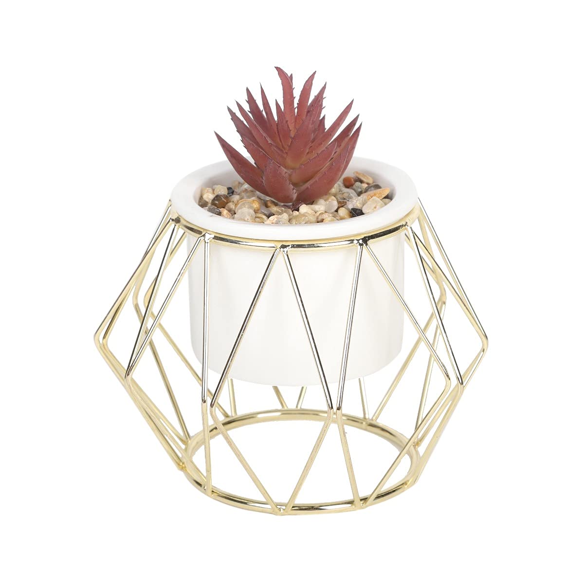 Sleepdown Halo Deep Purple Succulent Artificial Faux Plant Gold Cage Stand for Home Office Bathroom Decor Indoor Decoration Aesthetics