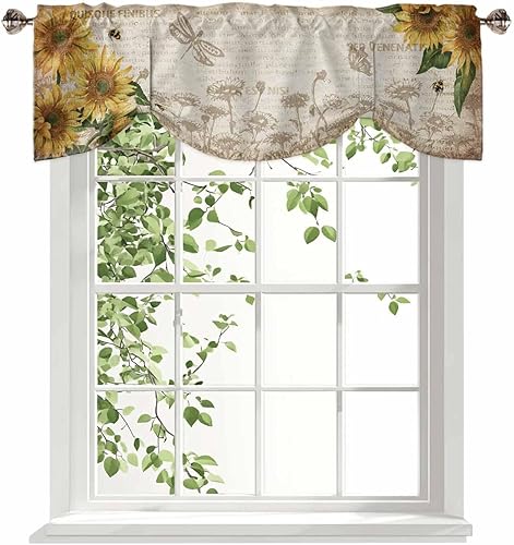 Miniatura 80 de Juego de cortinas semitransparentes con bolsillo para barra, cenefa y niveles de 36 pulgadas de largo, cortinas de arte abstracto de sol y arco