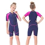 Seaskin Kids Wetsuit for Girls Toddlers, 2mm Front Zipper Shorty Wetsuits, Neoprene Thermal Swimsuits for Diving Surfing Swim Lessons Size 16