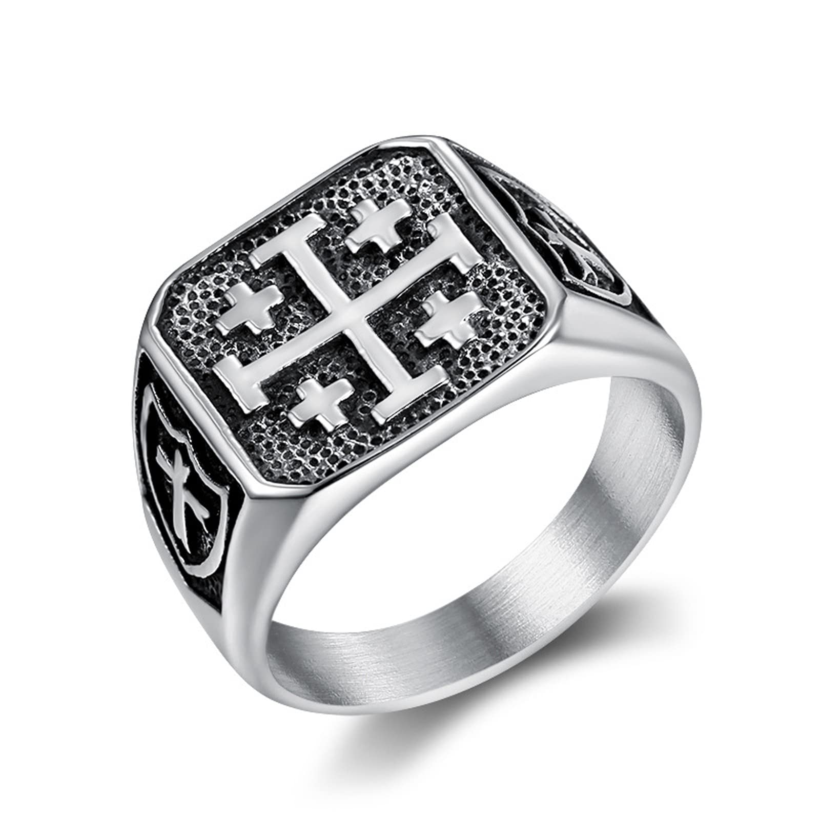 Hcma Men's Jerusalem Cross Religion Titanium Steel Rings Simple Retro Punk Hip Hop Rock For Man Boyfriend Biker Jewelry Creativity Gift
