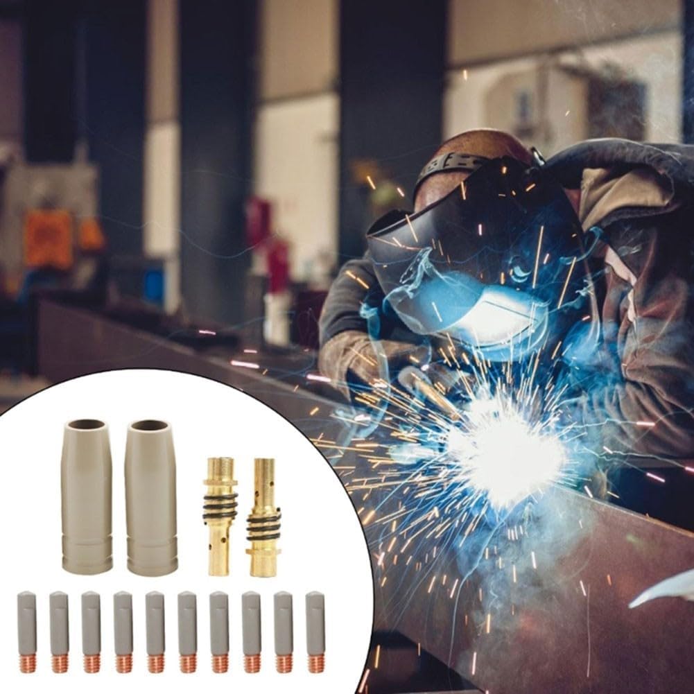14PCS Welding Nozzle Set for 15AK with 1 2mm NonStick Coating Protection Nozzles and Copper Electrode Clips for Better Heat Resistance