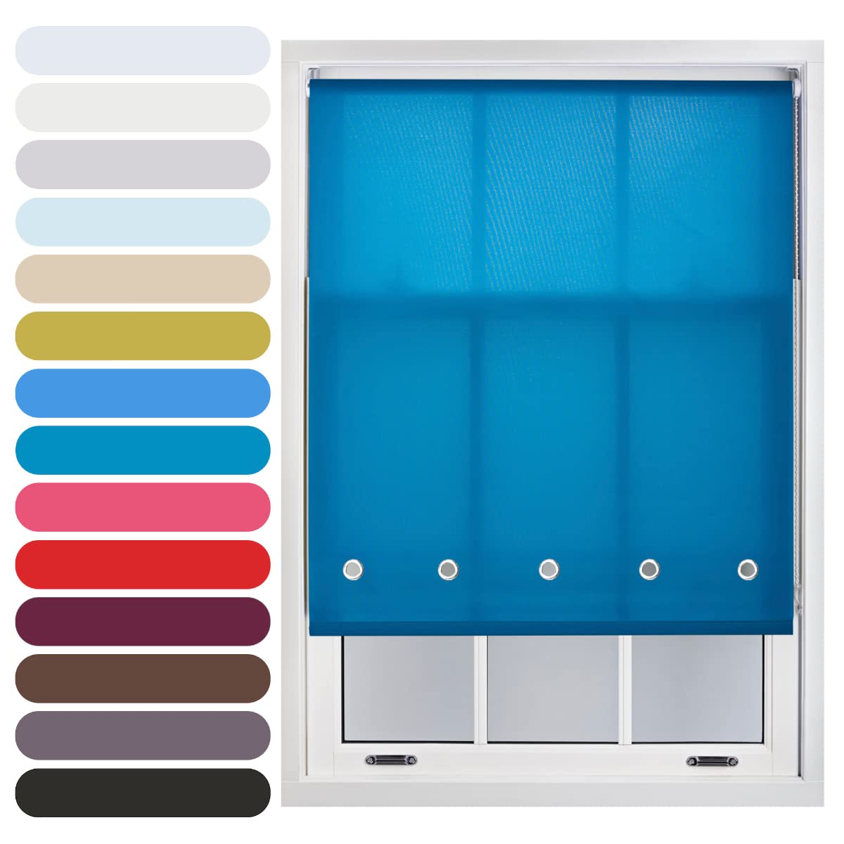 Furnished Teal Daylight Roller Blind With Round Eyelets Trimmable, 60W X 165L Cm