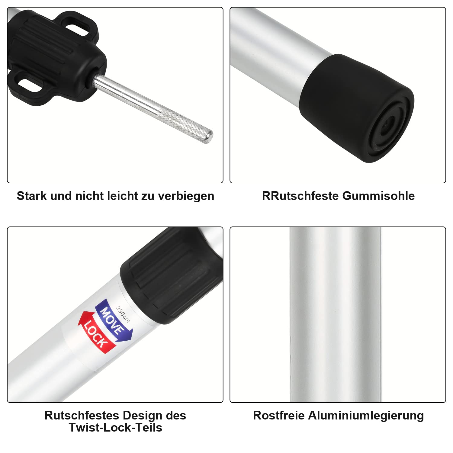 Sonnewelt Zeltstange, Zeltgestänge Aluminiumlegierung, 87.5-234.5cm Höhenverstellbar Zeltstangen, Zelten Zeltstange mit Twist-Lock-Mechanismus für Zelt, Tarp, Sonnensegel oder Plane