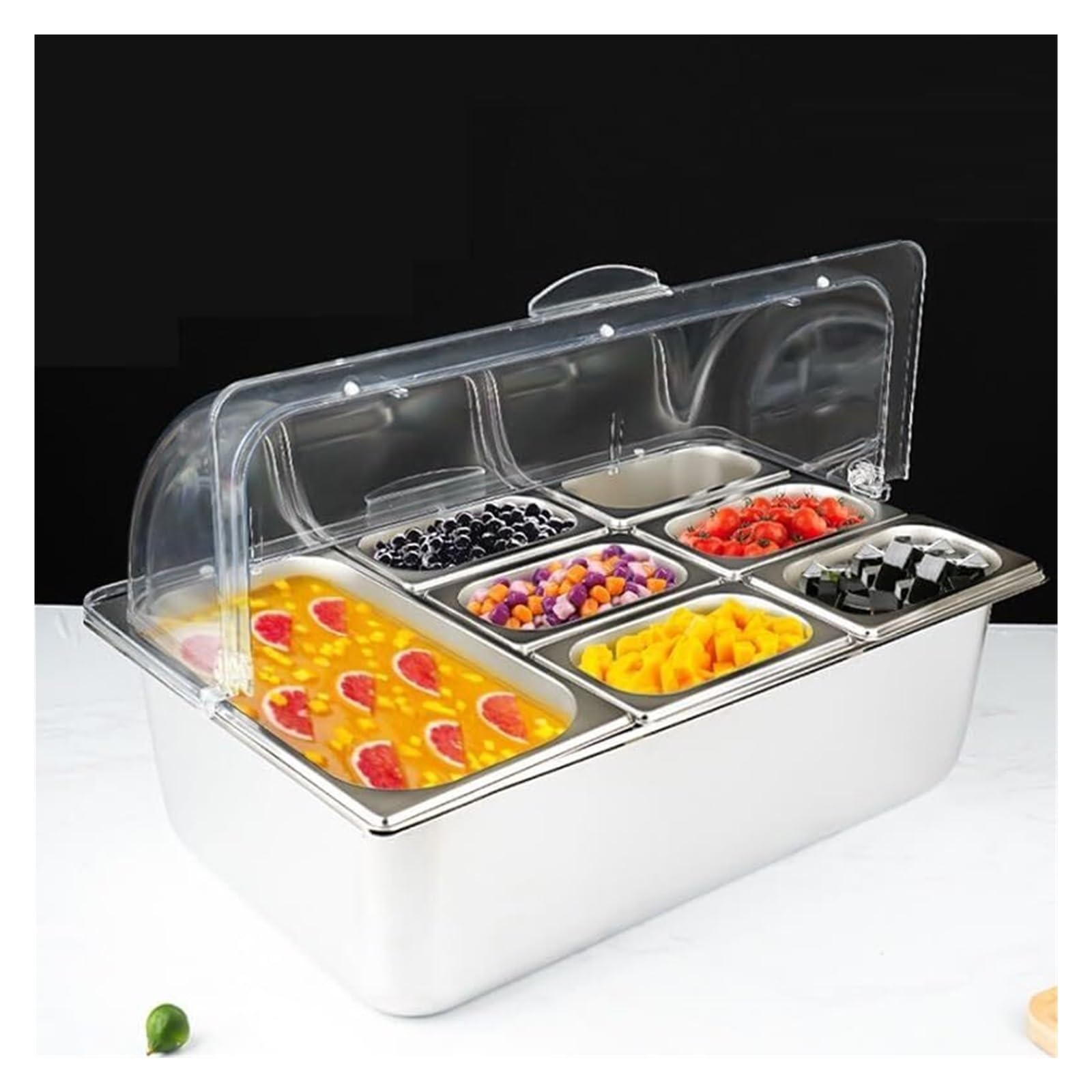 Estante para especias, dispensador de condimentos para encimera con tapa transparente para uso comercial en restaurantes y cocina