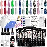 Morovan Poly Gel Nail Kit with U V Lamp 48W - Poly Nail Gel Kit Nail Extension Gel Poly Gel Kits Pol