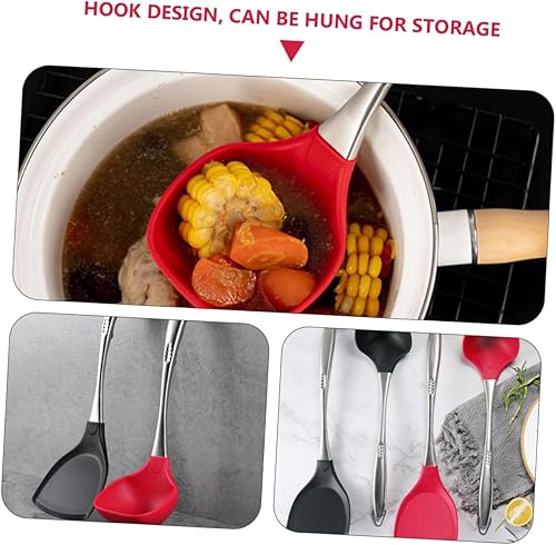 Miniatura 5 de LABRIMP Cuchara de silicona para servir cucharas de acero inoxidable utensilios de cocina de acero inoxidable mango cucharón cuchara de sopa para