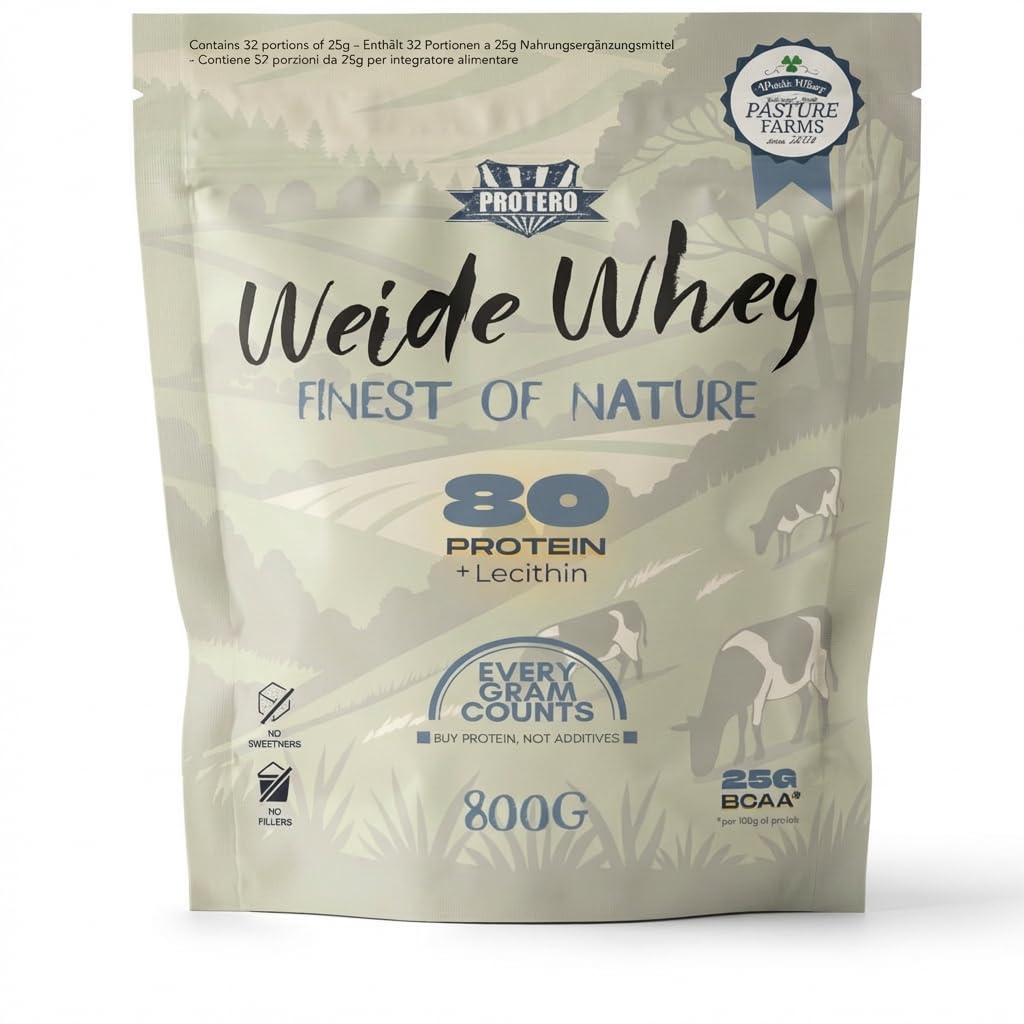 Protero Weide Whey Protein 80 Grass-Fed – Proteine in Polvere da Siero di Latte da Pascolo 800g | Senza Dolcificanti o Coloranti | Gusto Natural