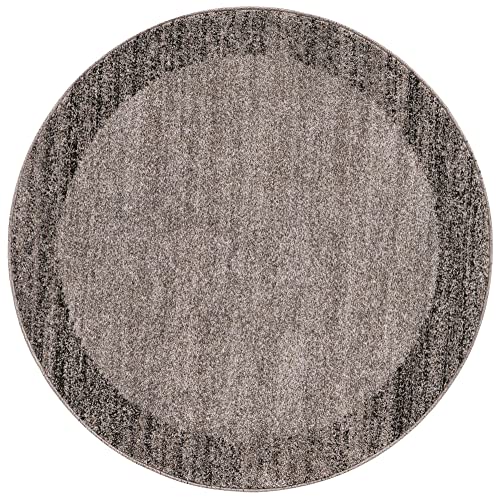 Image of Unique Loom Del Mar Collection Area Rug - Abigail (4' 1 inch Round, Light Gray / Black)