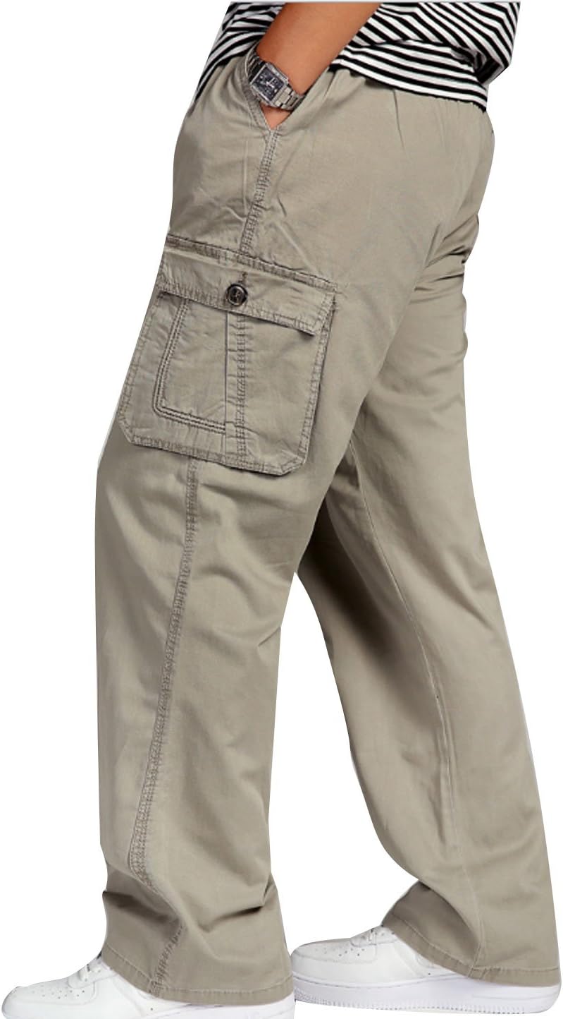 Men's Straight-fit Stretch Cargo Pant Relaxed Fit Elastic-Waist Travel Pant