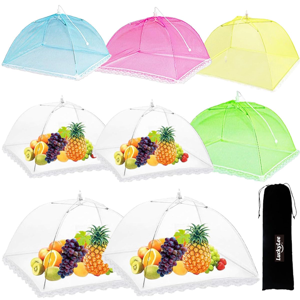 8PCS Mesh Food Covers, 17 Inch Pop Up Food Umbrella Tent Covers, Fruit Cake Net Domes for Outdoors, Screen Tents, Parties Picnics, BBQs, Reusable and Collapsible (Rainbow-8PCS)