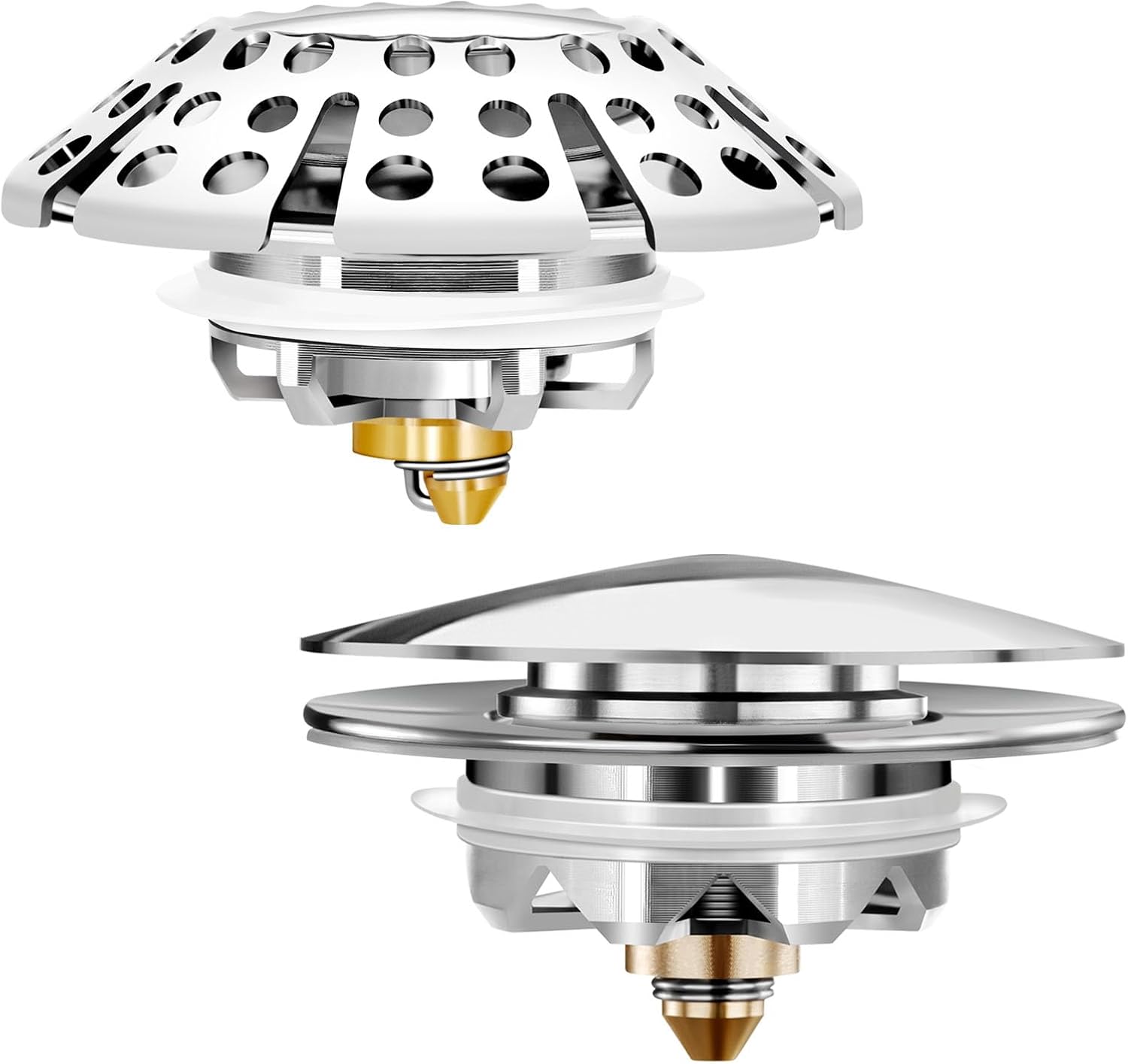 1 PCS Tub Stopper with Drain Hair Catcher and 1 PCS Bathtub Drain Stopper, Pop Up Bath Tub Plug and Cover with Strainer, Universal for 1.5 to 2in Tub Drain Hole