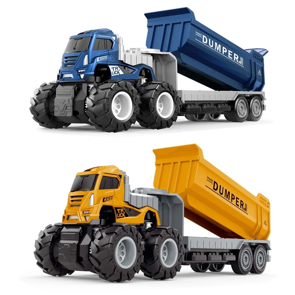 1:43 Set of 2 Dumper Toy Construction Truck Toys Diecast Alloy Truck Toys with Friction Powered Miniature Toy for Kids Boys and Girls Best Gift