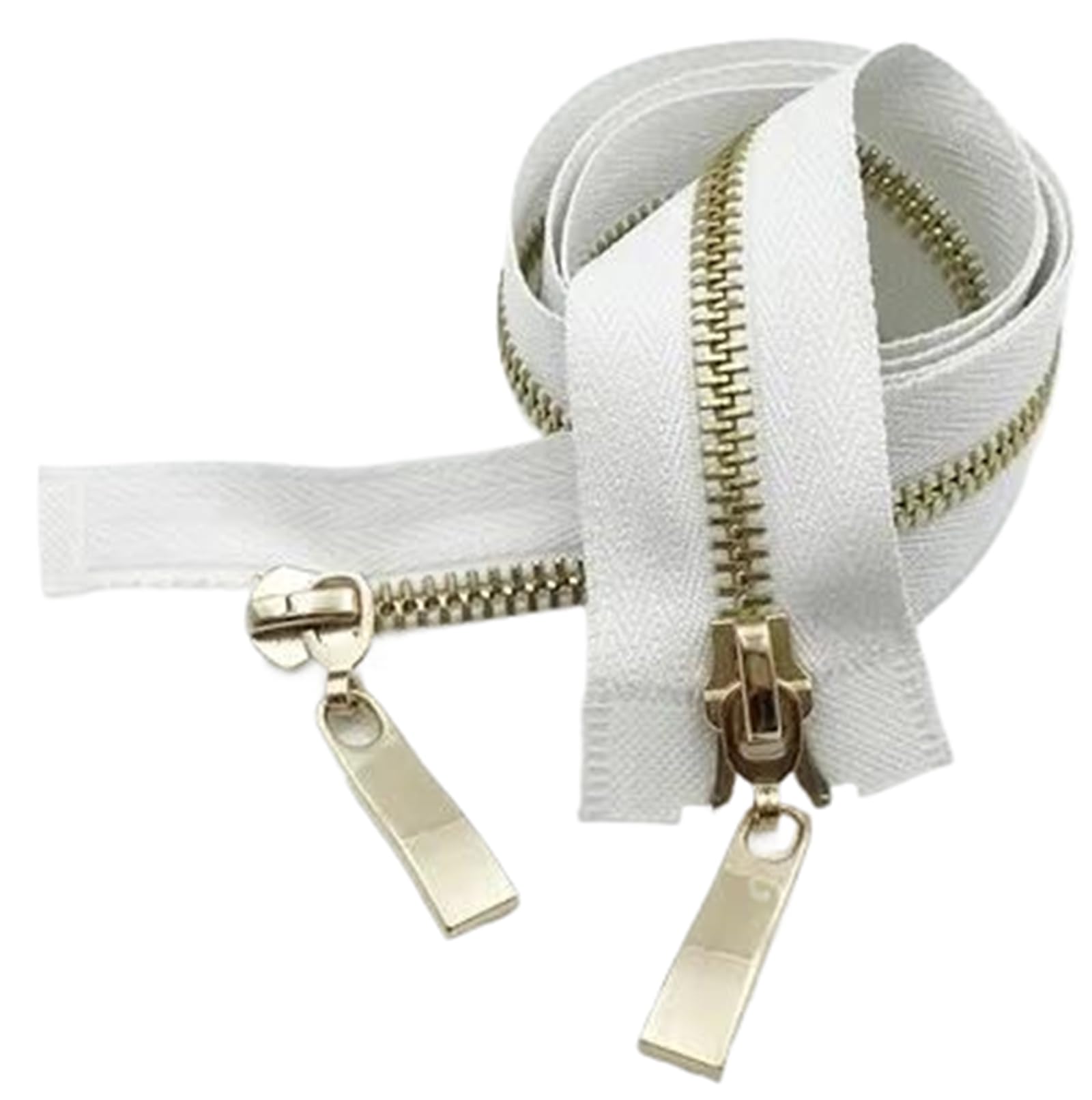 80/100/120 cm Double Slider Zipper Metal Light Gold Teeth Zip, White, 5#,120cm