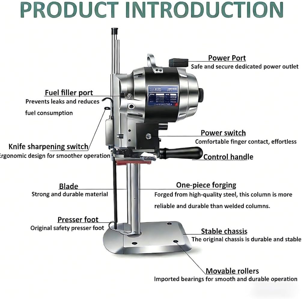 1100W High-Speed Industrial Cloth Cutting Machine, 110V 50Hz Vertical Fabric Straight Knife Cutter, 10in Blade for Professional Clothing, Textile & Leather Work
