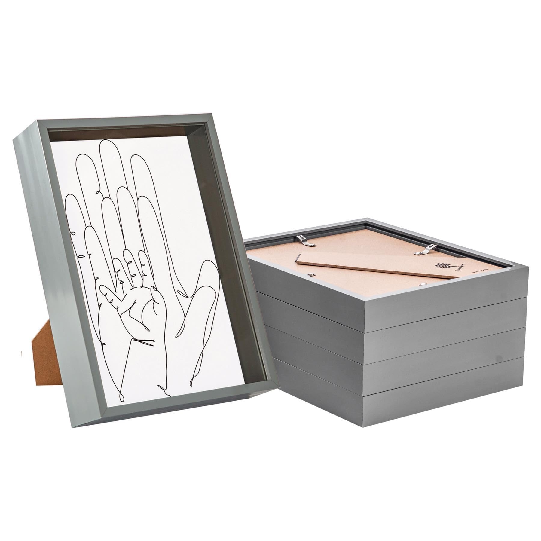 Nicola Spring Grey 3D Shadow Box Photo Frames - 8 X 12 (20 X 30Cm) - Pack Of 5 - 3D Photo Frame A4 Picture Frame Deep Box Portrait Display Case For Crafts, Keepsakes, Wedding, Graduation