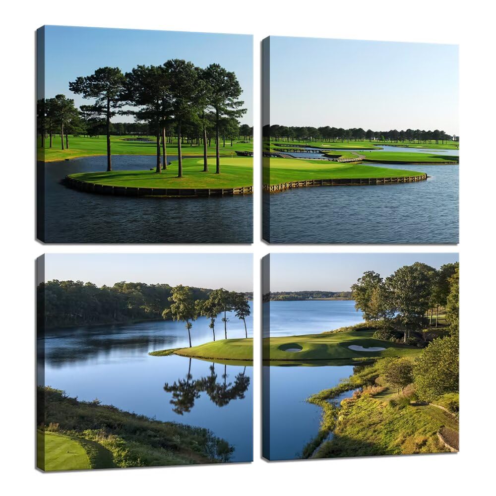 Pankila Usa Golf Course Wall Art California Golf Canvas Wall Decor Blue Green Abstract Wall Pictures Painting Modern Minimalism Frame Artwork for