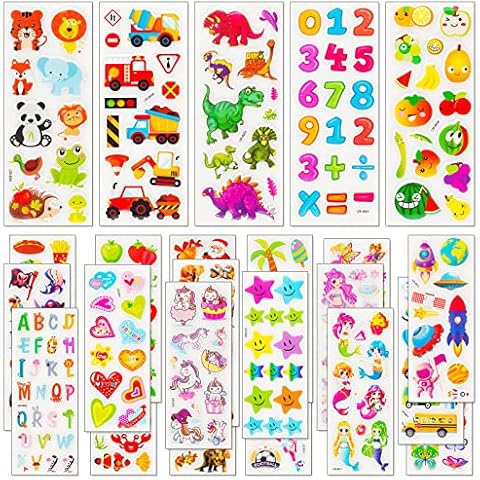 Habett 3D Stickers for Kids Toddlers, Puffy Stickers 24 Different Sheets Including Animal, Car, Number, Dinosaur and More for Boys, Girls, Teachers, Reward, Craft Scrapbooking Cover