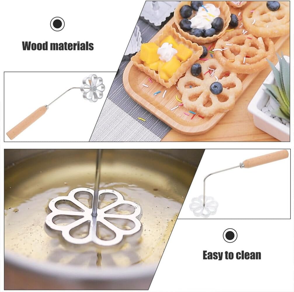ABOOFAN Fried Snack Mold with Handle 4-Piece Non-Stick Aluminum Waffle Timbale Mold for Diy Deep-Fried Snacks Cookie Baking 9.84X5.31X1.18 Inches