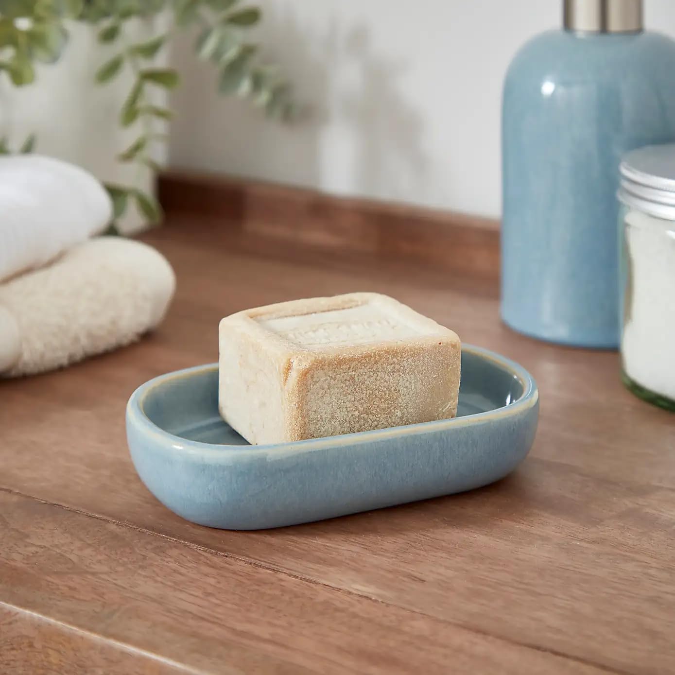 New Blue Reactive Glaze Soap Dish, Stylish Bathroom Accessory with Unique Reactive Glaze Finish, Keeps Soap Neatly in Place, Durable and Easy to Clean– M02 (Soap Dish)