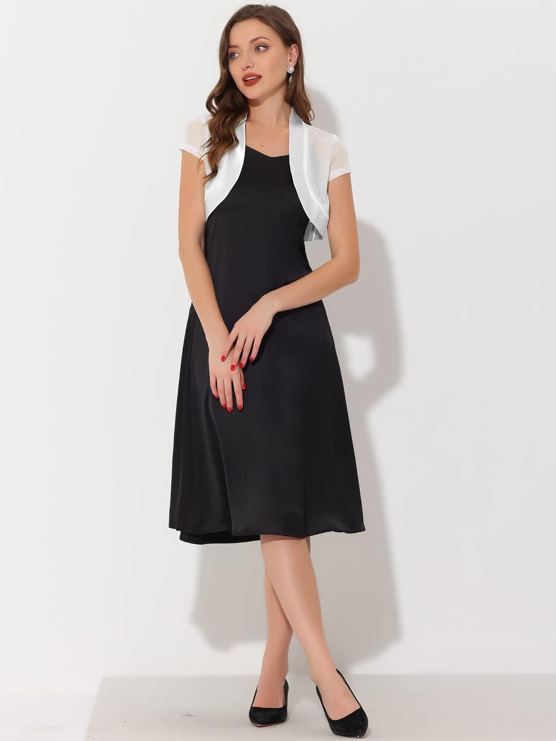 Allegra K Women's Satin Mesh Cap Sleeve Dressy Casual Bolero Shrugs for Evening Dresses - Image 3