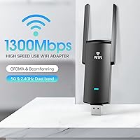 Vista 2 de Adaptador WiFi USB 1300Mbps USB 3.0 WiFi Dongle Dual Band WiFi Adaptador de red inalámbrica para PC portátil de escritorio, compatible con Windows