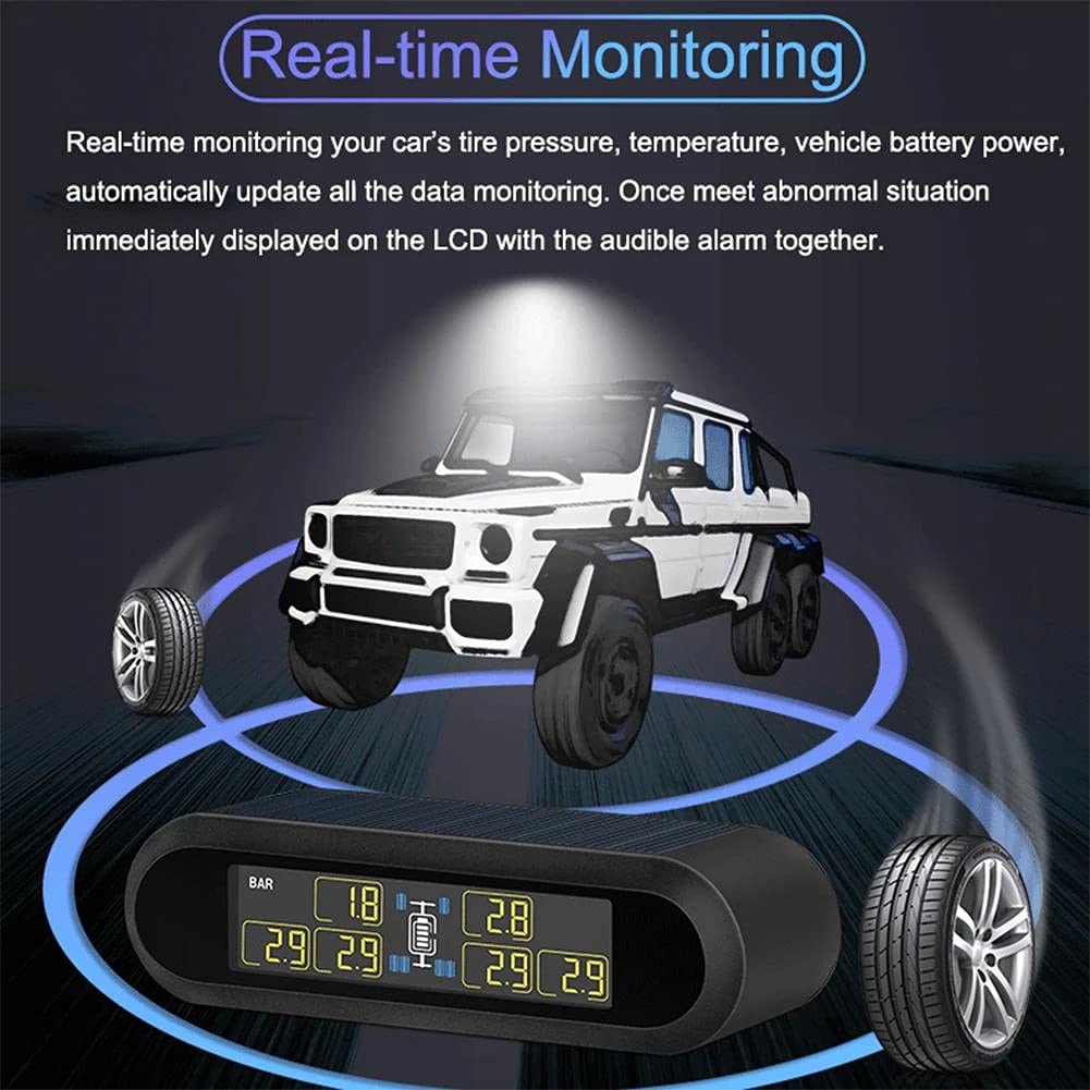 Sistema de monitoreo de presión de neumáticos de TPMS de energía Solar inalámbrica con 6 sensores para 4-6 neumáticos Coche RVs Camión Remolque Muestra en Tiempo Real Presión y Temperatura