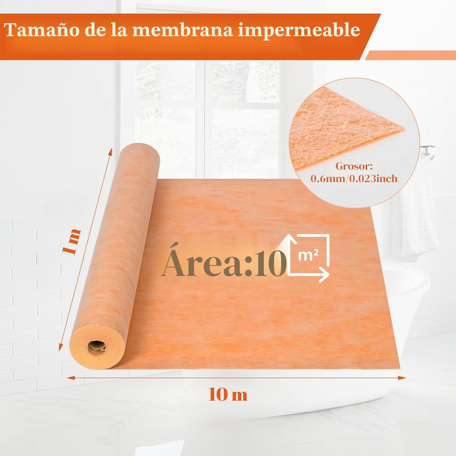 Cinta de estanqueidad profesional - 1 m x 10 m - Cinta de estanqueidad para ducha - Impermeable - Alfombra de desacoplamiento para sanitario, baño, sauna, azulejos (1 m x 10 m)