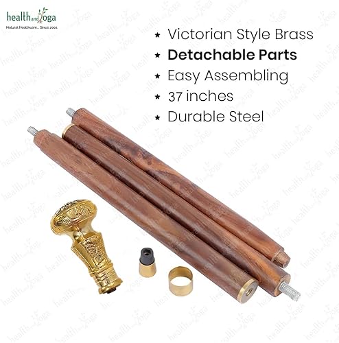 Miniatura 3 de HealthAndYoga - Bastón desmontable para hombres y mujeres, bastón ligero de madera maciza, elegante mango de latón Derby