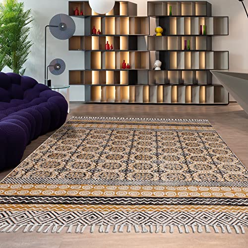 Tapis de sol lavable et résistant en coton imprimé main marron - 3