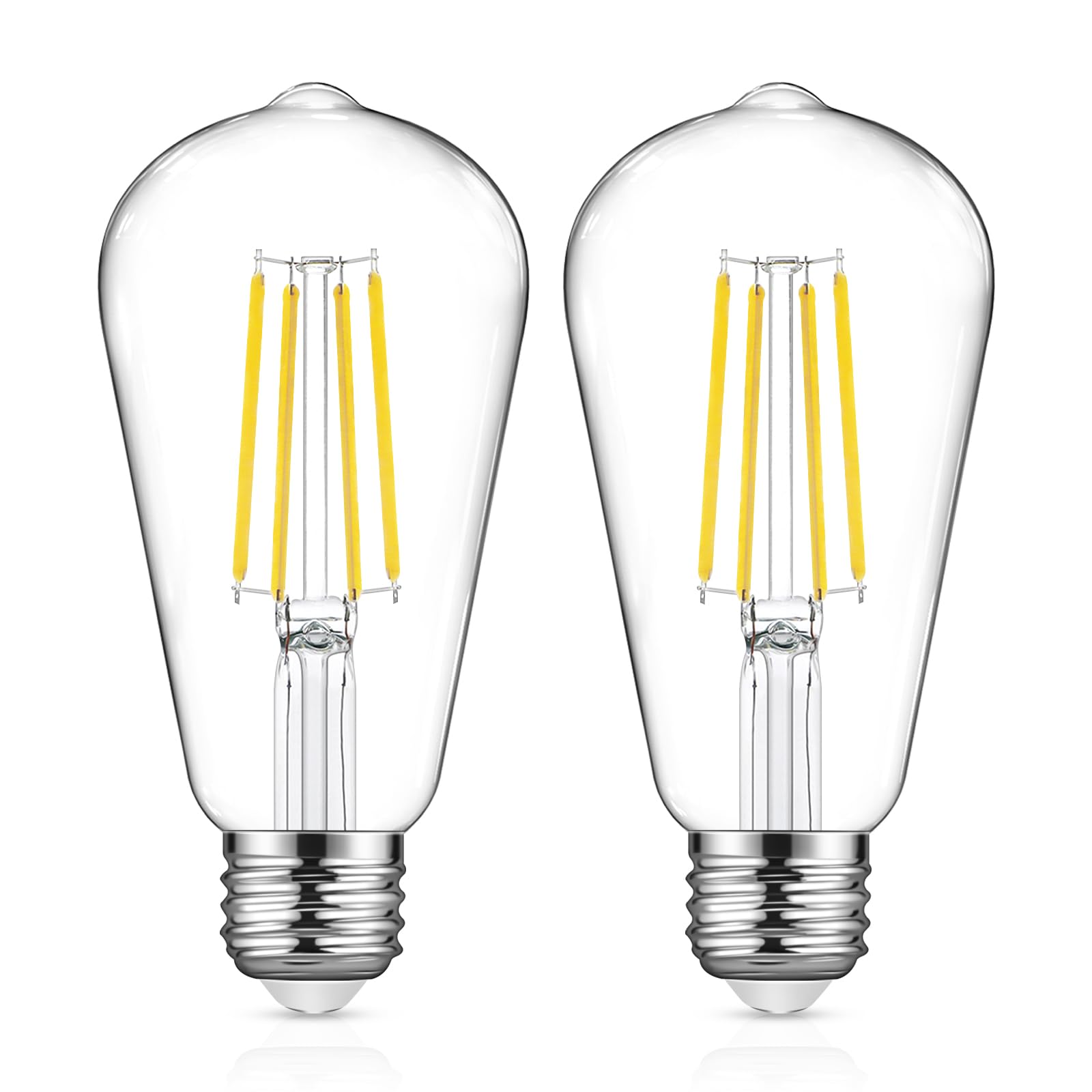 Uchrolls Vintage Edison Light Bulb ST58, E27 Base,6W (Equivalent to 60W),Daylight White 5000K,800lm,Filament Clear LED Bulb, Non-dimmable,Pack of 2