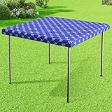 misaya Square Vinyl Table Cloth, Elastic Fitted Tablecloth with Flannel Backing, Waterproof Plastic Table Cover Fits Folding Tables for Camping, Indoor and Outdoor (Blue, 34" x 34")