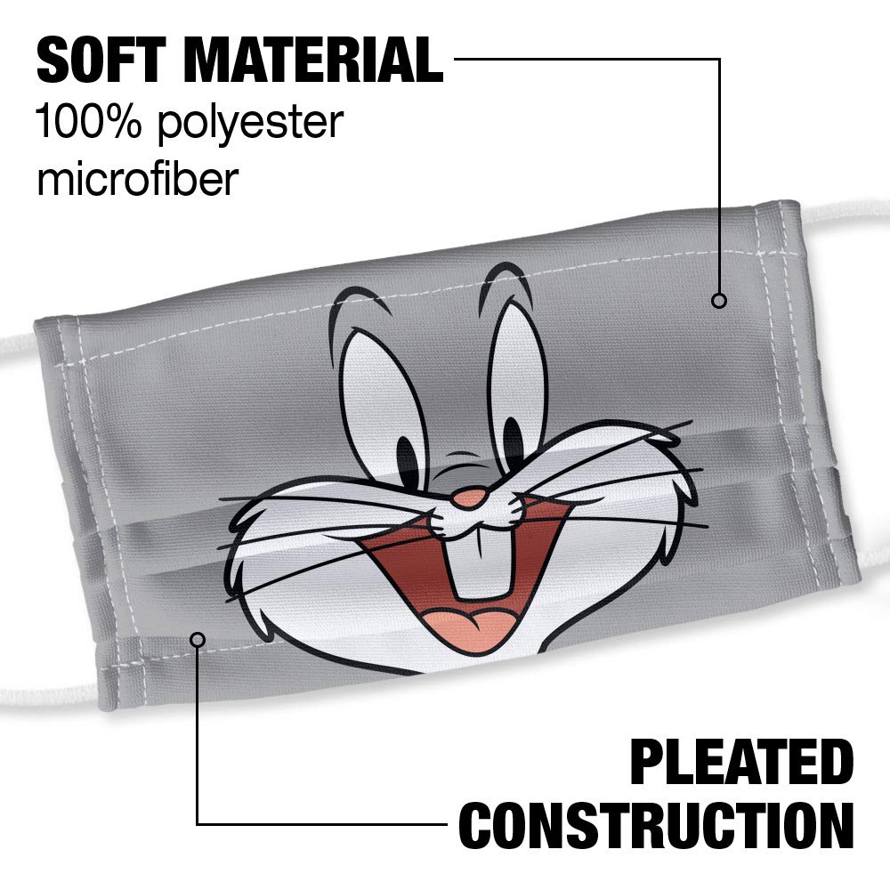 Popfunk Looney Tunes Bugs Bunny Face 1-Ply Reusable Face Mask Covering with Adjustable Nose Wire, Unisex