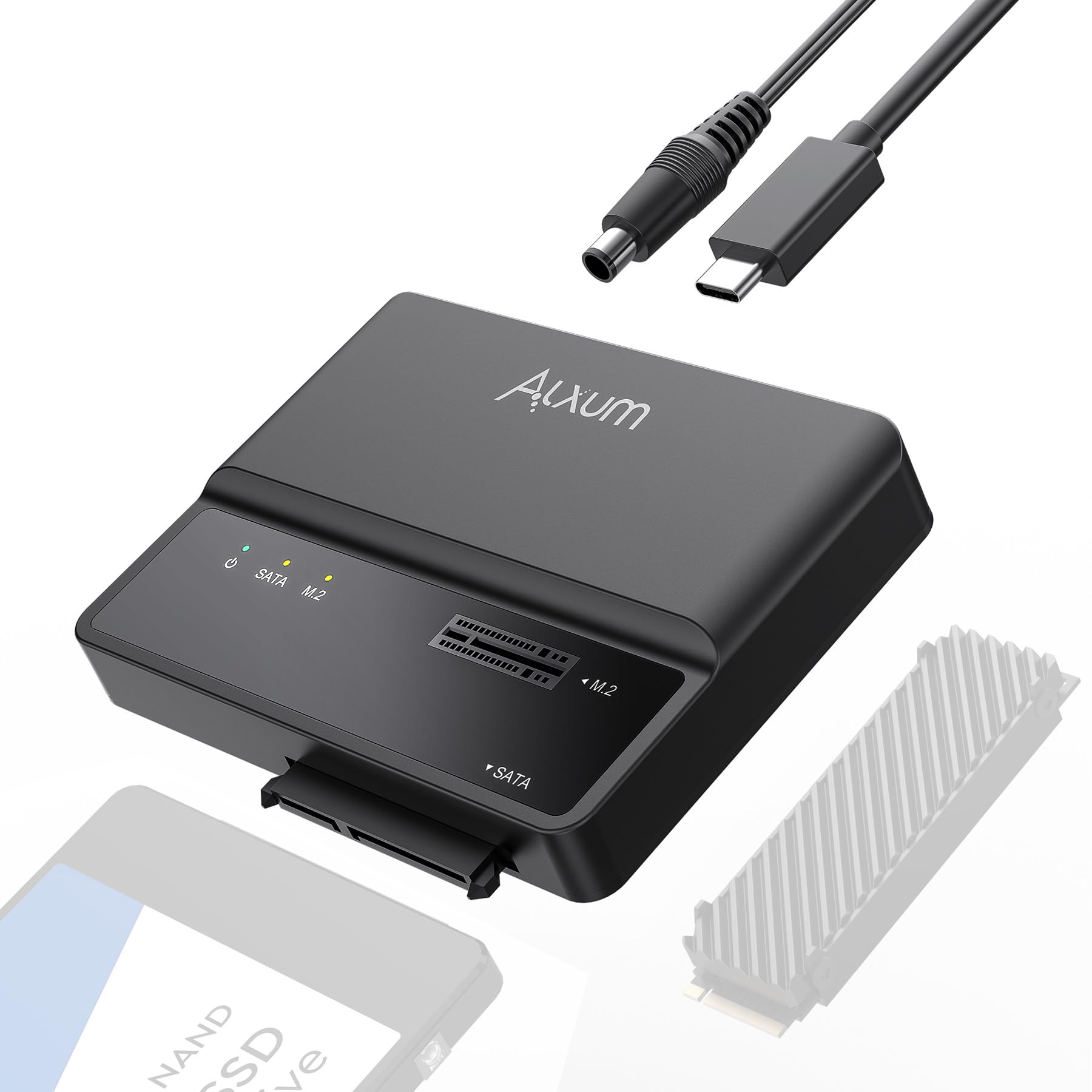 Alxum M.2 NVME Enclosure and SATA USB Adapter, USB 3.2 Type C 10Gbps to M Key and 2.5„/3.5” SATA Hard Drive Adapter, Converter Supports both M.2 PCIe/Nvme SSDs and AHCI SSDs & HDDs.