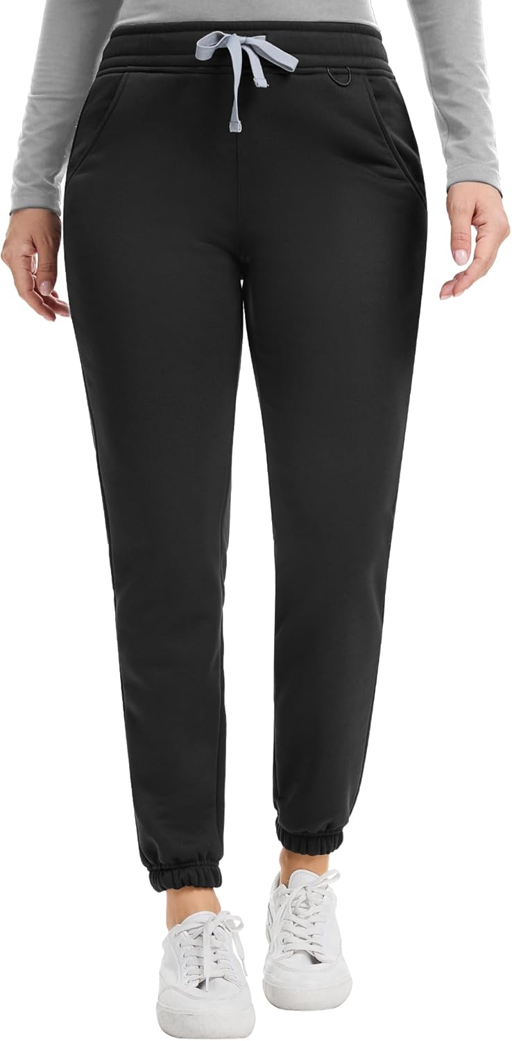 Kitmaz Women's Fleece Lined Joggers - Thermal Winter Scrub Pants, Mid-Rise Stretch Slim Fit with 3 Pockets