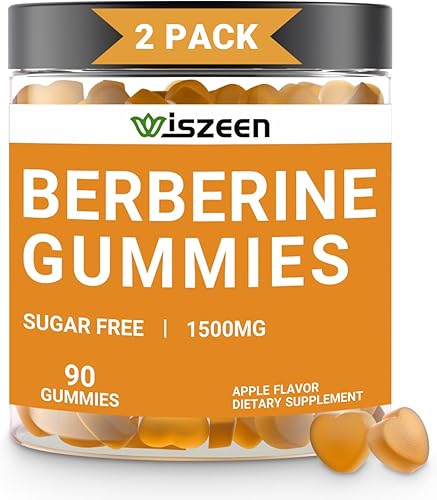 Gomitas de berberina, 60 porciones, gomitas de suplemento de berberina de 1500 mg con canela de Ceilán, gomitas de berberina sin azúcar para adultos