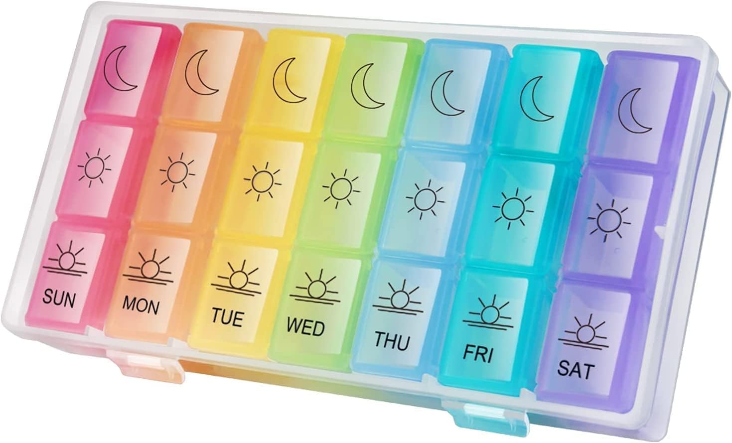Weekly Pill Organizer 3 Times A Day – 7 Day Pill Box – Non-BPA Food Grade Plastic – Lightweight and Travel Friendly – Ideal Pill Case for Supplements, Vitamin, Medication